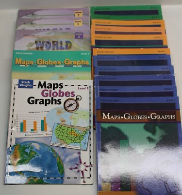 Lot of 16 Steck-Vaughn  World Geography Maps Globes Graphs Books Home School
