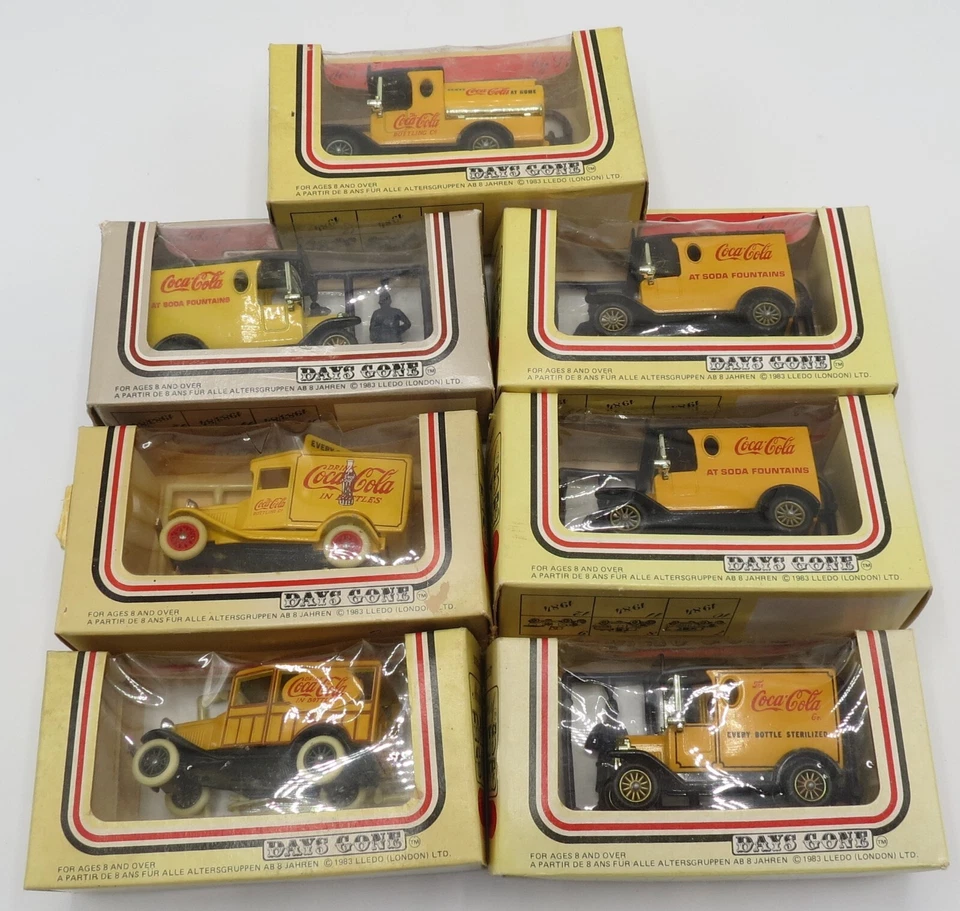 lot of 7 Lledo Coca-Cola Days Gone series diecast cars w/figures in box 1983 - Image 2 of 4