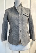 Fossil Women’s 3 Button Blazer Tweed Grey Wool Classic 1920s Vintage Equestrian