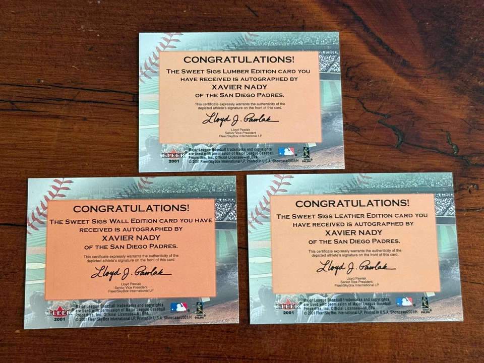 3 Xavier Nady 2001 Fleer Showcase Sweet Sigs-Madera-Pared-Edición Cuero Automático Foto 2 de 2