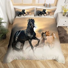 3Pcs Horse Bedding Set King Size Bedding Duvet Cover Horse Printed Quilt Cove...