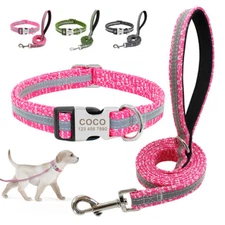 Reflective Personalized Dog Collar and Leash set Nylon for Small to Large Dogs