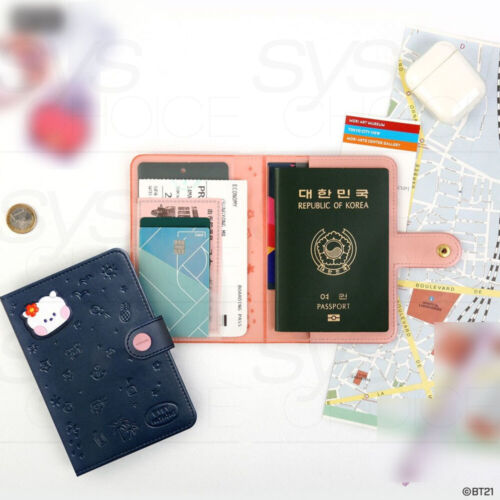 BTS BT21 Oficial Artículos Auténticos Minini Parche de Cuero Cubierta de Pasaporte VACANTE - Imagen 2 de 9