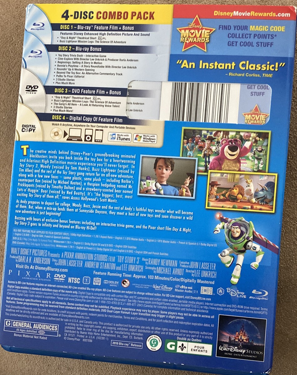 Toy Story 3 (Blu-ray/DVD- 4-Disc Set, Includes Digital Copy) GREAT 