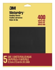 3M Wetordry Sandpaper, 9 In. X 11 In., 400 Grit, 5 Sheets, for Sanding between C