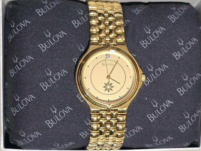 【Bulova vintage 金張りダイヤモンド6石 レディース】 Vintage Bulova Diamond 6 Jewels Swiss Quartz Gold Tone Wrist Watch
