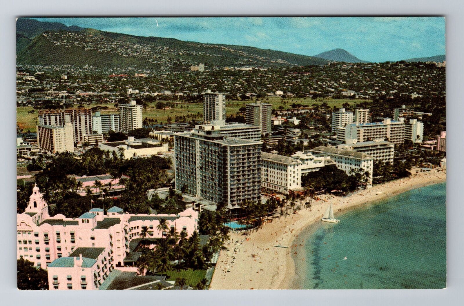 Waikiki Beach HI-Hawaii, Outrigger Hotel, Advertising, Vintage Postcard
