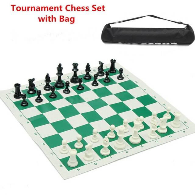 Plastic Tournament Chess Set Roll-up Mat Camping Travel Amusement Gift 35x35cm