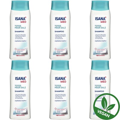 6 x 200 ml | Isana Med Shampoo Totes Meer Salz empfindliche Kopfhaut Vegan