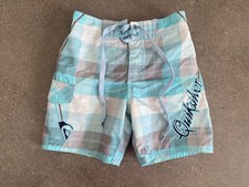 Quiksilver blue gray plaid board shorts boys 3-4