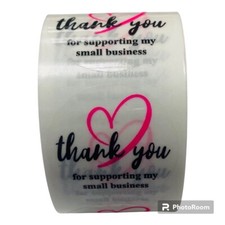 Thank You Supporting Small Business Stickers Clear w/Pink Heart 500 Labels