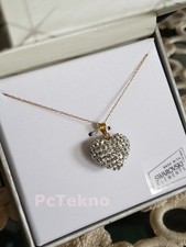 Gold tone over Sterling Silver W Swarovski Crystal Clear 3D Pave Heart Necklace