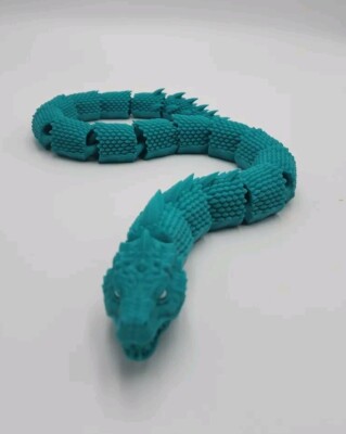 3D Printed Articulated Basilisk - Green with White Eyes - Moving Parts