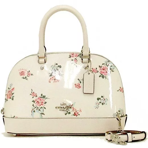 NWT COACH F25857 MINI SIERRA SATCHEL Cross Stitch Floral Silver White Patent