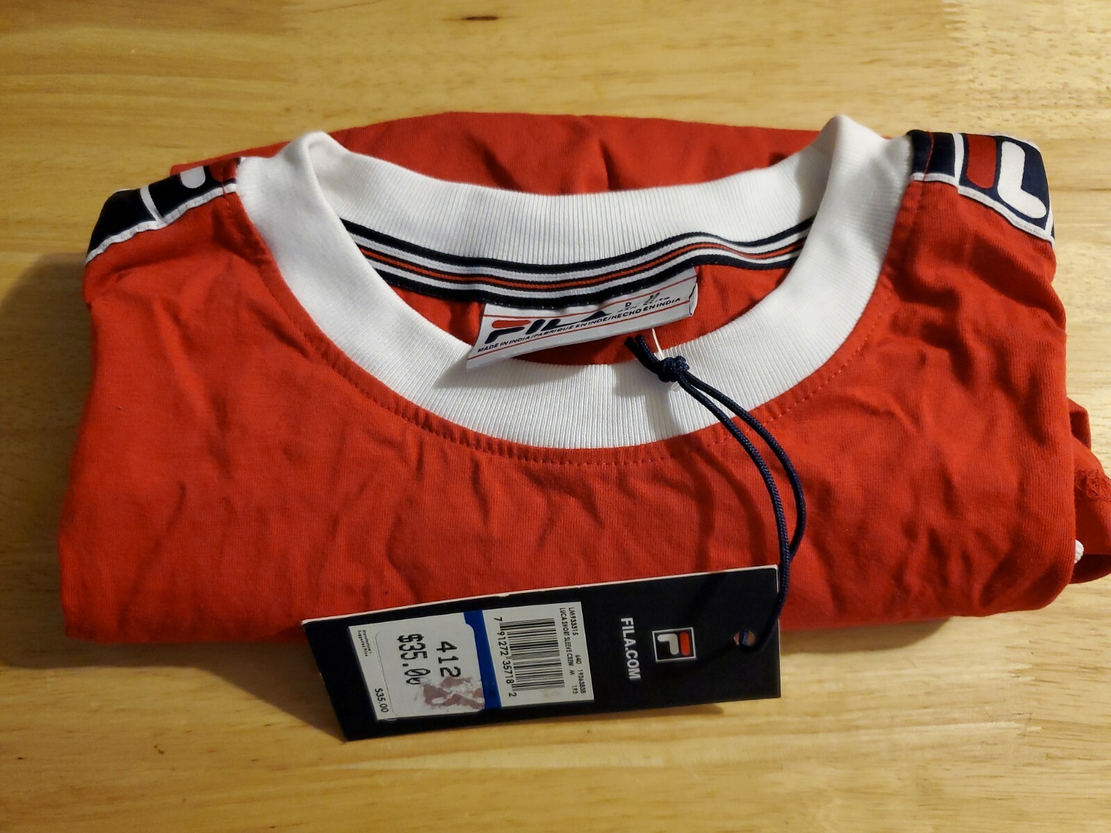 T shirt a maniche corte nuova con etichette logo Fila Luca tessuto nastro ROSSA L XL