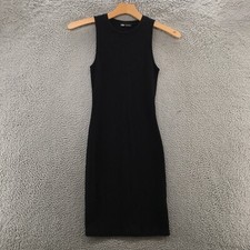 Zara Tank Dress Women S Black Ribbed Knit Round Neck Textured Bodycon Sleeveless