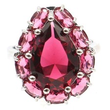 Stunning Pink Raspberry Rhodolite Garnet Women Engagement Silver Rings 7.25