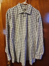 Men's 17 1/2 34/35 Van Heusen White/Black/Red Long Sleeve Button Down Shirt
