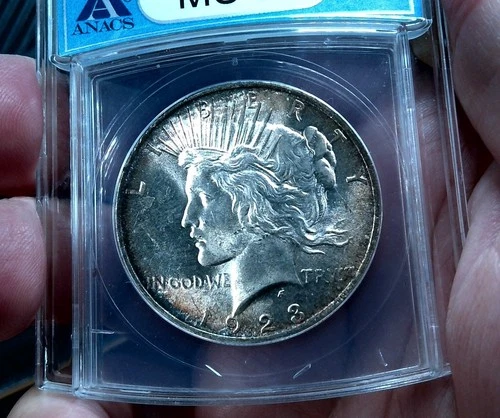 1923 Peace Dollar $1 - Early Blue ANACS MS62 - Classic CRUSTY Toner - 90% Silver