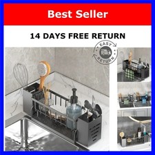 Kitchen Sink Organizer Drain Rack Soap Sponge Holder Black/Grey
