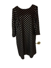 Talbots Black w/Gold Polka Dots Cocktail Dress Size 15/16