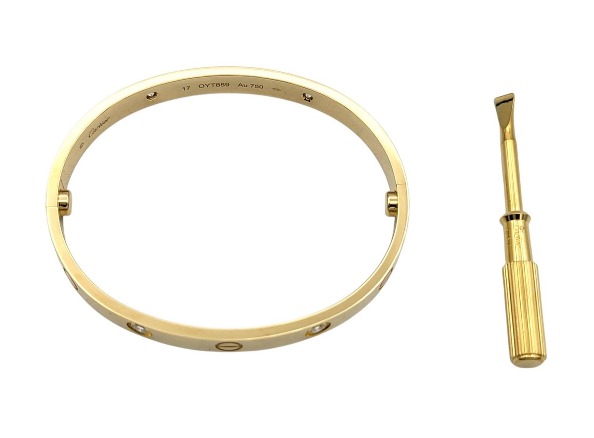 Cartier Four Diamond Love Bangle Bracelet 18 Karat Yellow Gold