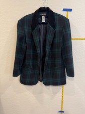 Sag Harbor Women s Blazer Jacket Size 14 Green Navy Plaid Wool Blend