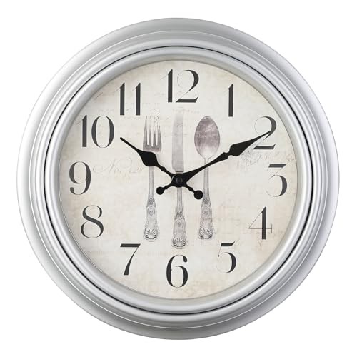 Vintage Wall Clocks Silent Non Ticking Retro Wall Clock Quality 10" Silver 1