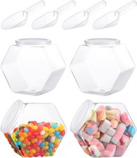 4pcs Large Candy Jar with Spoons, 72 OZ Hexagon Candy Jar Plastic Clear Cookie