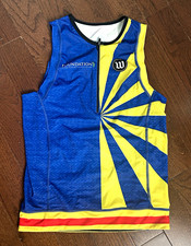 Sleeveless Triathlon Top Quarter Zip Blue Yellow Red Foundation PT Coaching M