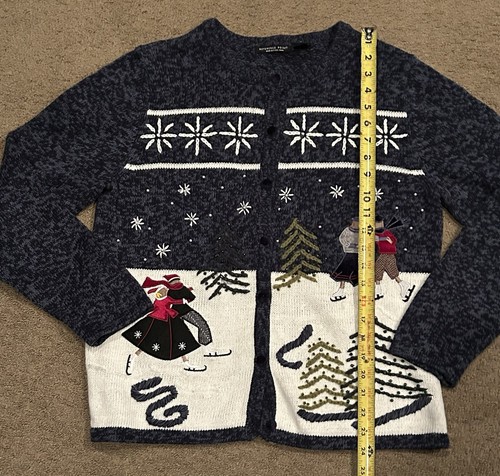 Maglione punto di riferimento cardigan maglia invernale pattinatori su ghiaccio ricamato taglia M - Foto 3 di 7