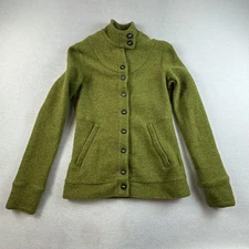 Ibex Jacket Womens XS Green Merino Wool Blend ZQUE USA Zip Pocket Full Button