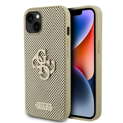 Guess Hülle für iPhone 15 / 14 / 13 6.1''gold hardcase Perforated 4G Glitter
