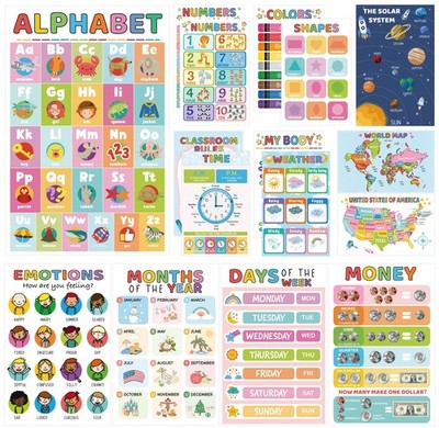 16 Educational Posters for Toddlers, Laminated Classroom Learning Posters, Ki...