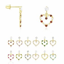 14K Yellow Gold CZ Birthstone Heart Earrings