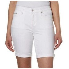 Calvin Klein Shorts Womens 25 White Jeans High Rise Bermuda 9" Stretch Short New