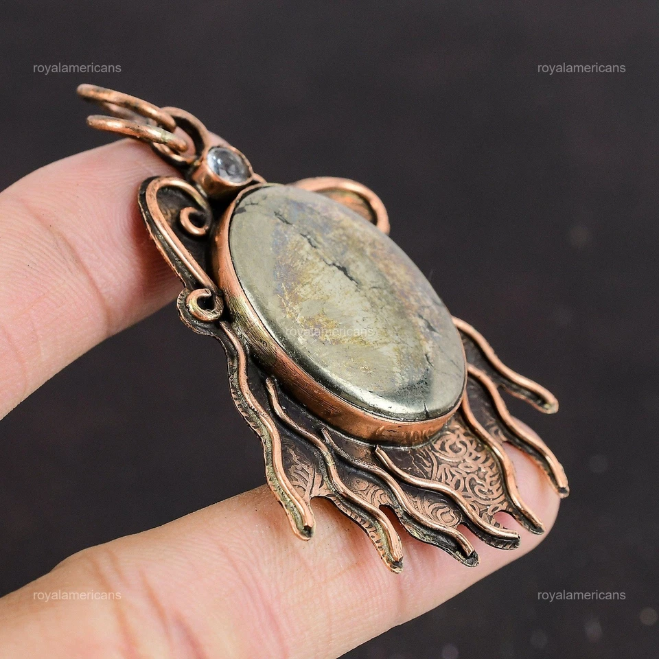 Venta Día de la Amistad Cobre Pirita Piedras Preciosas Topacio Blanco Boda Colgante Joyería Foto 4 de 4