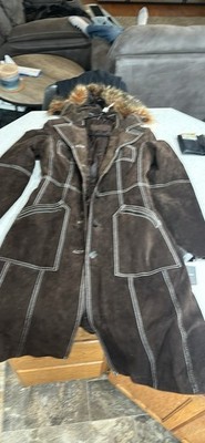 Laura Leigh Ltd. Brown Fur Trim Long Overcoat Coat Button Lined Size L