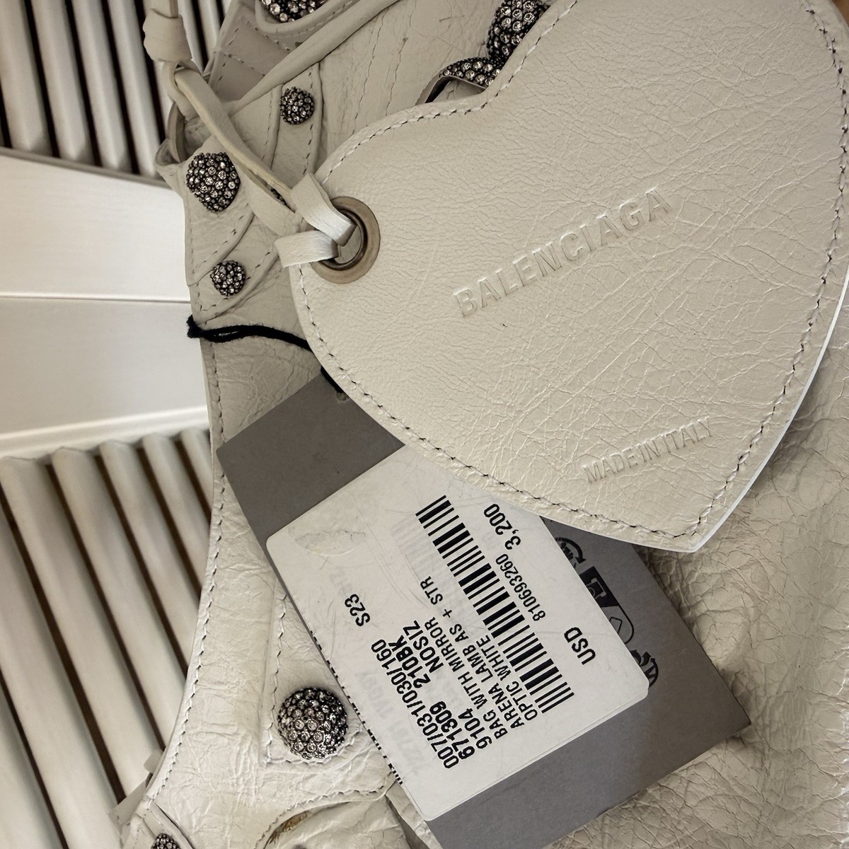 Balenciaga Le Cagole XS Shoulder Bag White Crystal Stud Arena