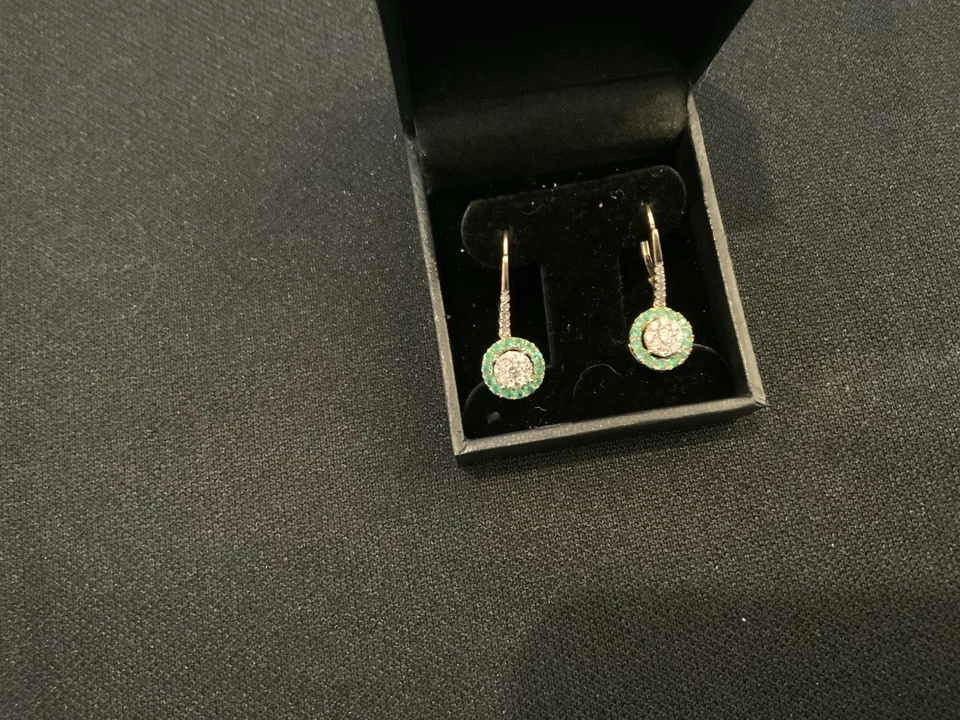 Macy’s 14K Yellow Gold Emerald and Diamond Earrings - Eurowire - Image 2 of 4