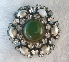 SPILLA FIORE BASE MATER.SINTETICO PIETRA VERDE CENTRALE STRASS PERLE A CONTORNO