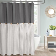 Farmhouse Stripe Shower Curtain Linen Cotton 72x72