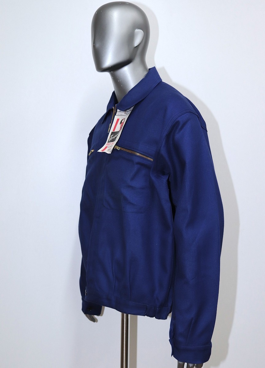 New 1960s Blue Cotton Twill Cyclist Work Jacket AU PERROQUET XL