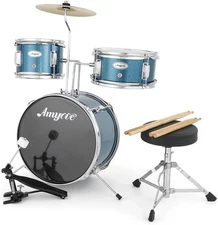 Children Drum Set 3-Piece for Beginner with Adjustable Throne, Cymbal & Sticks