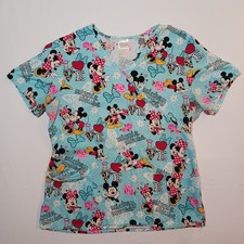 Disney Womens Minnie Mouse Scrub Top Medium Geeky Chic Turqoise