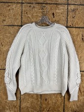Polo Ralph Lauren Sweater Women Small White Cable Knit Fisherman Preppy Classic