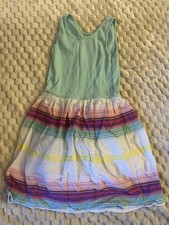 Girl's Gap Light Green Ribbed Tank w/ Off White Striped Skirt Dress Size M 8 EUC