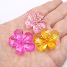 30 Mixed Colour Transparent Acrylic Flower Beads Cap 28mm Center Drilled Flower