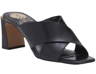 Vince Camuto Hemila Black Mule Slide Heels Sandals Elegant Sophistication Sz 9.5
