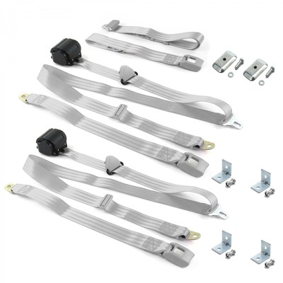 Early Cars 1928 - 1932 Standard 3pt Gray/Grey Retractable Bench Seat Belt Kit w/